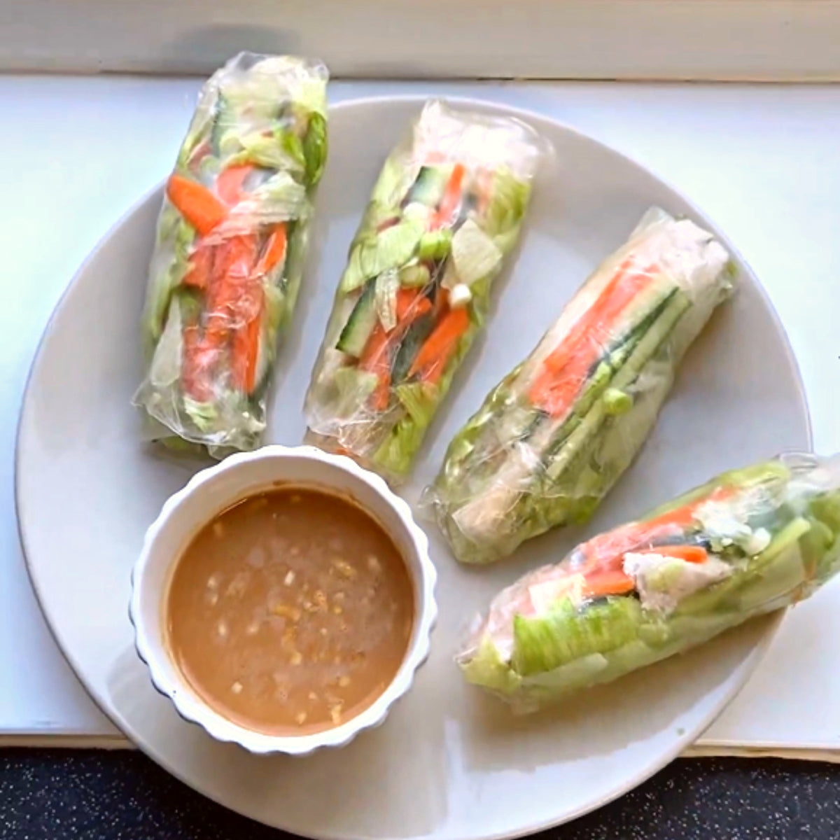 Rice Paper Rolls With Peanut &amp; Maple Syrup Sauce