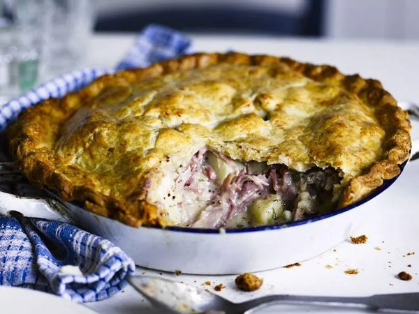 Honey & mustard ham hock pie with flaky cheese pastry