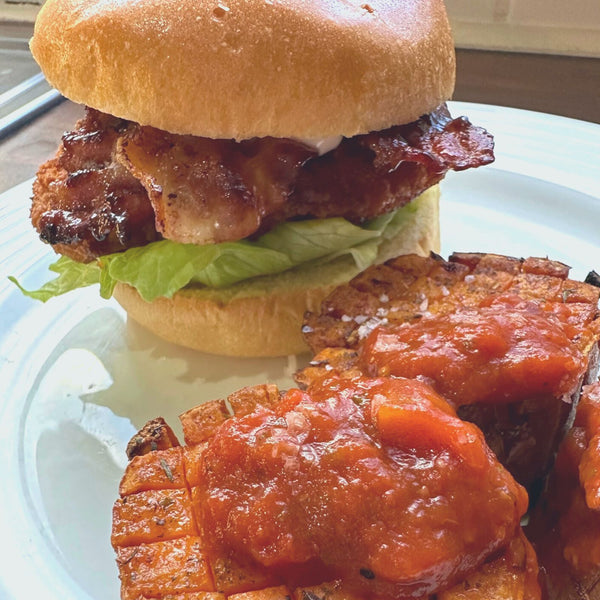 Hot honey chicken & maple bacon burger